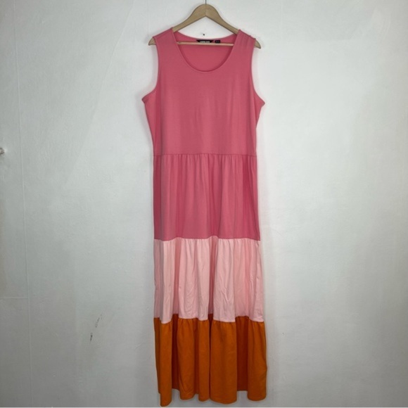 NWOT Land's End Pink Orange Tiered Jersey Maxi Dress Size XL Tall - Picture 2 of 13